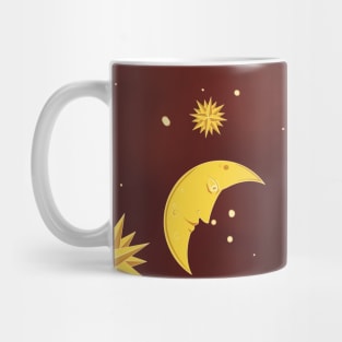 Sun moon stars brown pattern aesthetic witchcore whimsigothic retro Mug